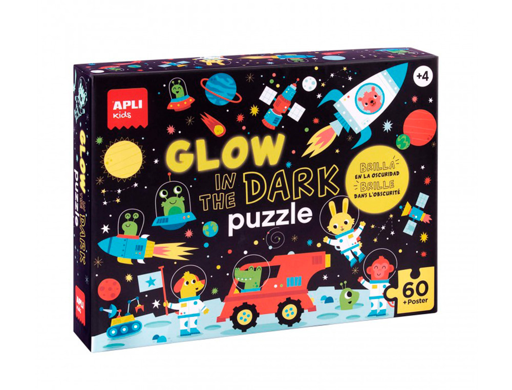 PUZLE APLI FLUORESCENTE ESPACIO 60 PIEZAS TAMAÑO 6X6 CM