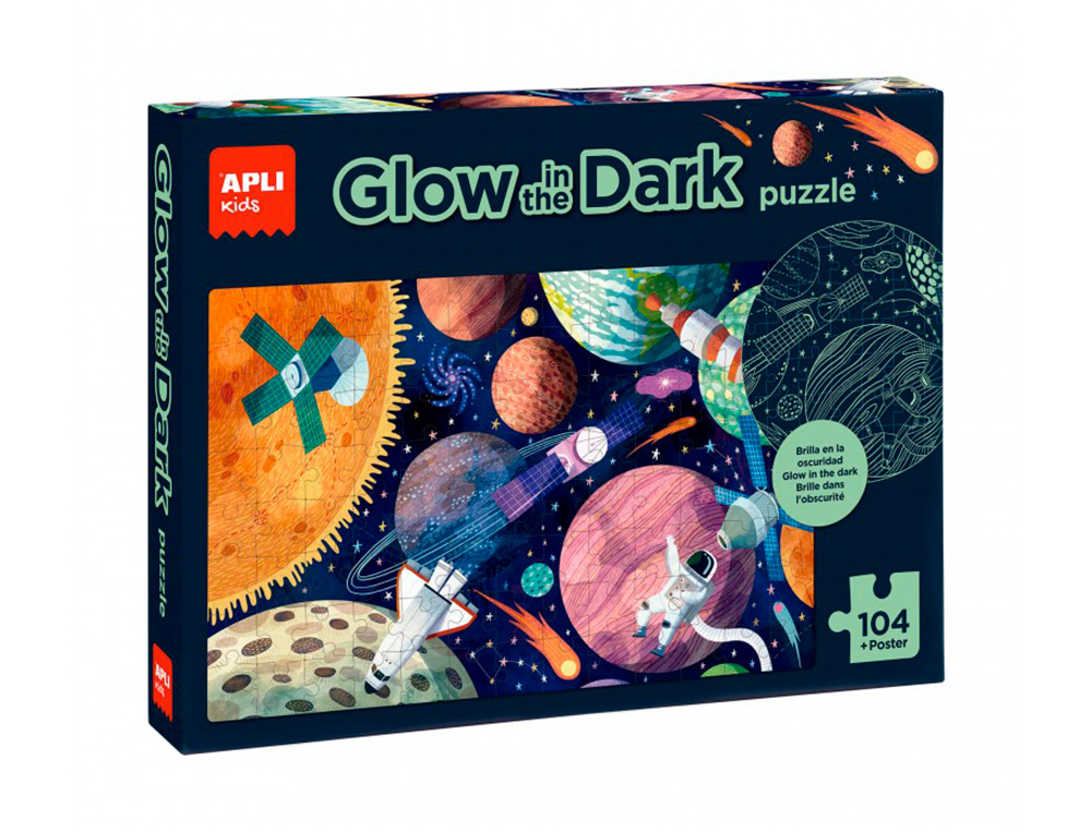 PUZLE APLI FLUORESCENTE SISTEMA SOLAR 104 PIEZAS TAMAÑO 5X5 CM