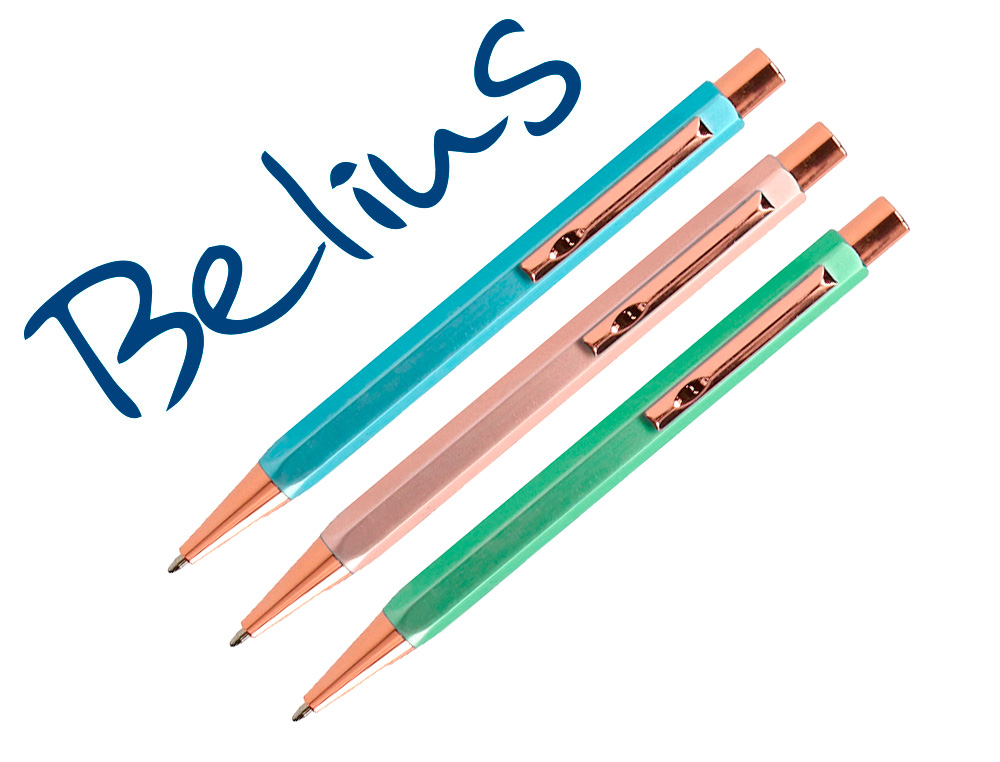 BOLIGRAFO BELIUS BRELA CUERPO HEXAGONAL CON CLIP COLORES PASTELES CAJA DE REGALO CON 3 BOLIGRAFOS