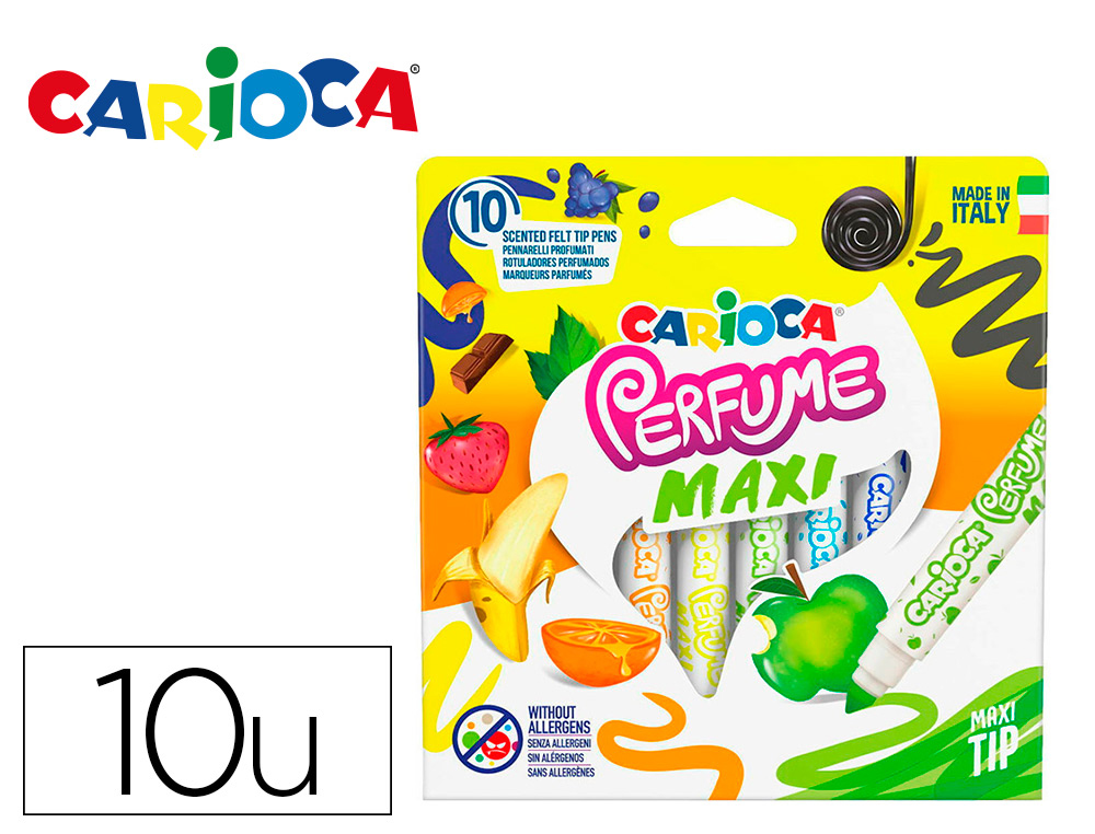 ROTULADOR CARIOCA PERFUMADO PUNTA MAXI LAVABLE CAJA DE 10 UNIDADES COLORES SURTIDOS