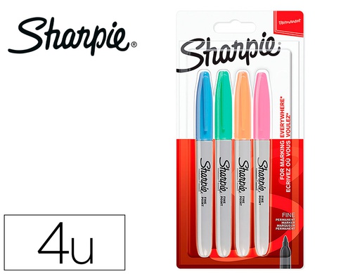 [2065402] ROTULADOR SHARPIE PERMANENTE FINO BLISTER 4 UNIDADES COLORES PASTEL SURTIDOS