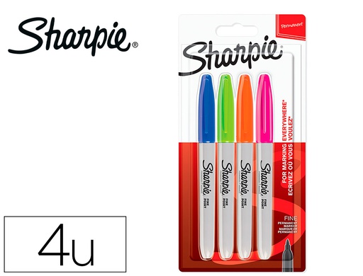 [2065403] ROTULADOR SHARPIE PERMANENTE FINO BLISTER 4 UNIDADES COLORES FANTASIA SURTIDOS