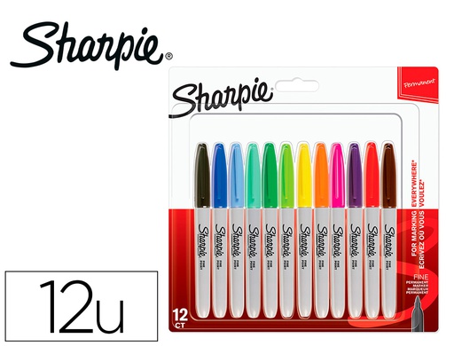 [2065404] ROTULADOR SHARPIE PERMANENTE FINO BLISTER 12 UNIDADES COLORES SURTIDOS
