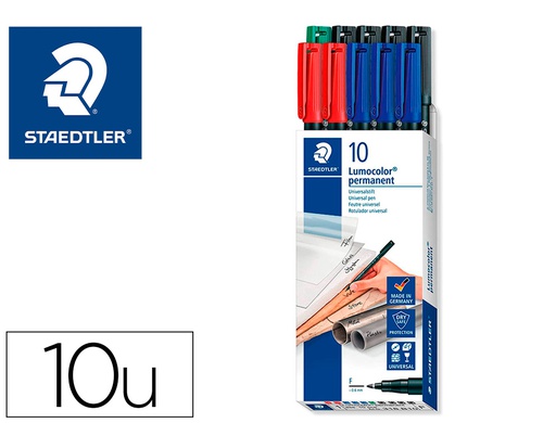 [318 B10] ROTULADOR STAEDTLER LUMOCOLOR RETROPROYECCION PUNTA DE FIBRA 318 CAJA DE 10 UNIDADES COLORES SURTIDOS