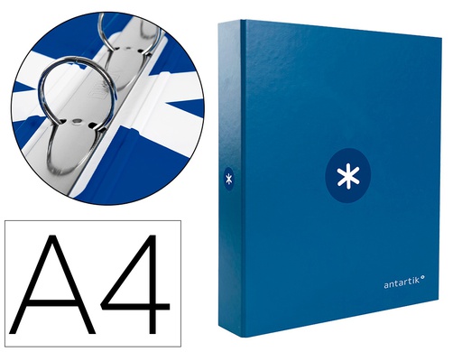 [KA66] CARPETA ANTARTIK A4 FORRADA 4 ANILLAS 25 MM REDONDAS COLOR AZUL MARINO