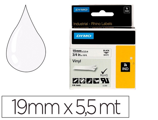 [18445] CINTA DYMO VINILO BLANCO 19MM X 5,5MT PARA ETIQUETADORA RHINO