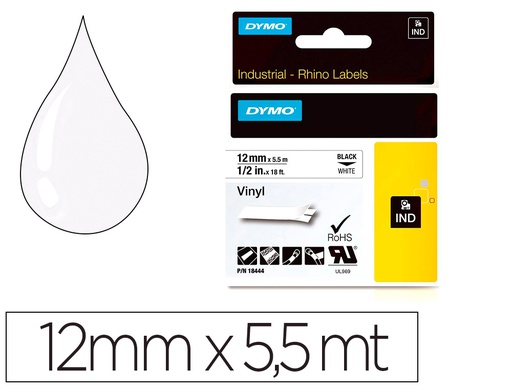 [18444] CINTA DYMO VINILO BLANCO 12MM X 5,5MT PARA ETIQUETADORA RHINO