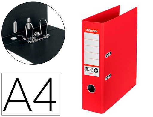 [627568] ARCHIVADOR DE PALANCA ESSELTE N 1 CO2 NEUTRAL DIN A4 CARTON FORRADO LOMO 75 MM ROJO VIVIDA