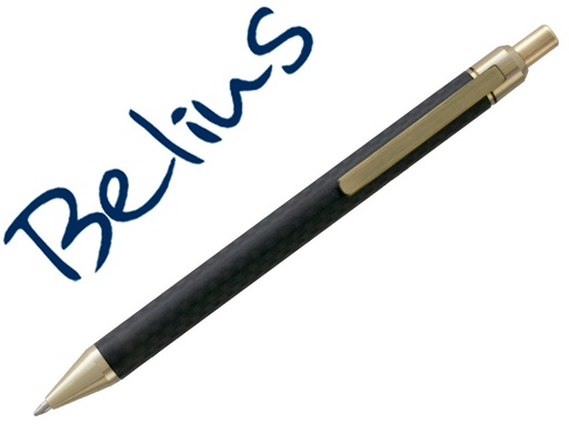 [BB223] BOLIGRAFO BELIUS POTSDAM NEGRO Y DORADO CUERPO FIBRA CARBON TINTA GEL AZUL EN ESTUCHE
