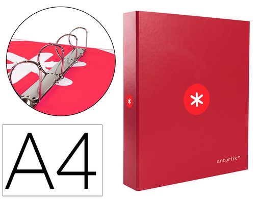 [KA61] CARPETA 4 ANILLAS 40 MM MIXTAS ANTARTIK A4 FORRADA COLOR FRAMBUESA