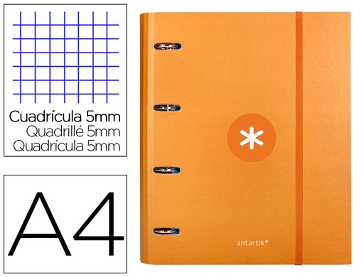 [AW91] CARPETA CON RECAMBIO ANTARTIK A4 CUADRO 5MM FORRADA 4 ANILLAS 40MM REDONDAS CON SOLAPA COLOR MOSTAZA