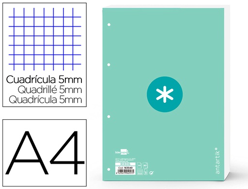 [RX06] RECAMBIO LIDERPAPEL A4 ANTARTIK 80 HOJAS 90G/M2 CUADRO 5 MM 4 TALADROS 1 BANDA MARCO COLOR MENTA