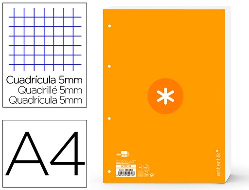 [RX04] RECAMBIO LIDERPAPEL A4 ANTARTIK 80 HOJAS 90G/M2 CUADRO 5 MM 4 TALADROS 1 BANDA MARCO COLOR MOSTAZA