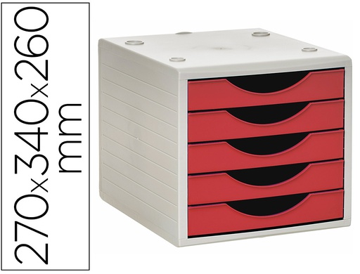 [4005 RJ] FICHERO CAJONES DE SOBREMESA ARCHIVO 2000 5 CAJONES COLOR ROJO OPACO 270X340X260 MM