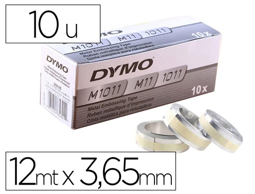 [35800] CINTA DYMO ALUMINIO CON ADHESIVO 12MM X 3,65MT PARA ROTULADORA INDUSTRIAL M1011 CAJA DE 100 UNIDADES