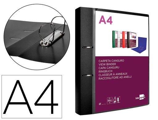 [CH47] CARPETA LIDERPAPEL CANGURO 2 ANILLAS 40 MM MIXTAS POLIPROPILENO DIN A4 NEGRO OPACO