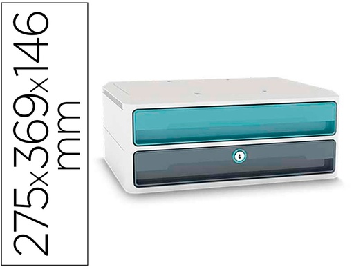 [1091112961] FICHERO CAJONES DE SOBREMESA CEP MOOV UP RECICLADO 80% CON CERRADURA 2 CAJONES COLOR AZUL/GRIS 275X369X146 MM