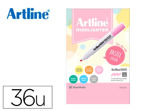 [AMM660N 2 EXP 36 PASTEL] ROTULADOR ARTLINE FLUORESCENTE EK-660 COLORES PASTEL EXPOSITOR DE 36 UNIDADES COLORES SURTIDOS