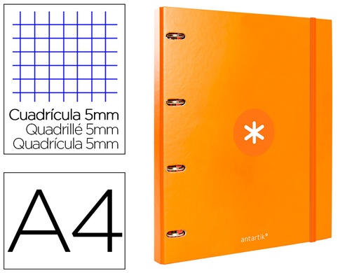 [AW97] CARPETA CON RECAMBIO ANTARTIK A4 CUADRO 5MM FORRADA 4 ANILLAS 25MM REDONDAS COLOR MOSTAZA