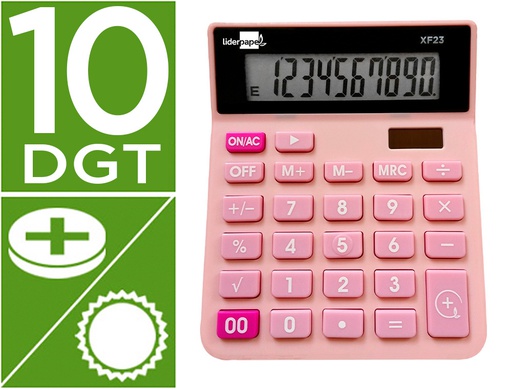 [XF23] CALCULADORA LIDERPAPEL SOBREMESA XF23 10 DIGITOS SOLAR Y PILAS COLOR ROSA 127X105X24 MM