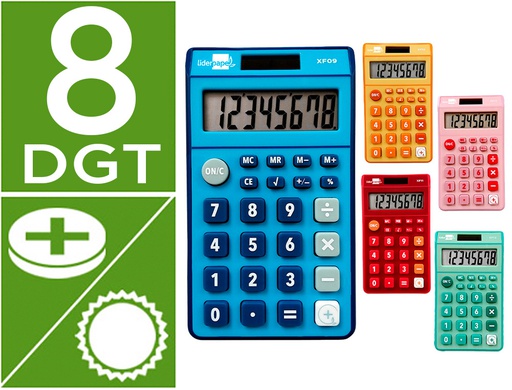 [XF14] CALCULADORA LIDERPAPEL BOLSILLO XF14 8 DIGITOS SOLAR Y PILAS 115X65X8 MM EXPOSITOR DE 16 UNIDADES COLORES