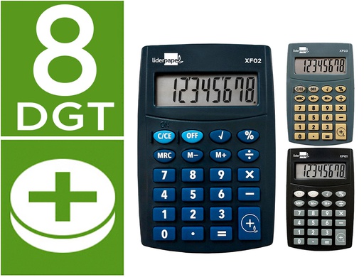 [XF04] CALCULADORA LIDERPAPEL BOLSILLO XF04 8 DIGITOS PILAS 99X64X9 MM EXPOSITOR DE 16 UNIDADES COLORES SURTIDOS