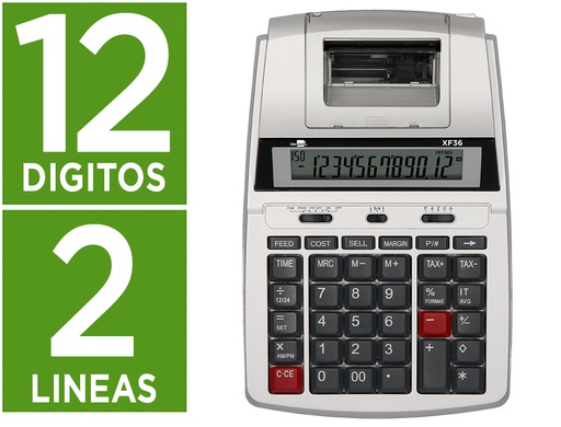 [XF36] CALCULADORA LIDERPAPEL IMPRESORA PANTALLA PAPEL 58 MM 12 DIGITOS IMPRESION BICOLOR BLANCA 235X155X62 MM