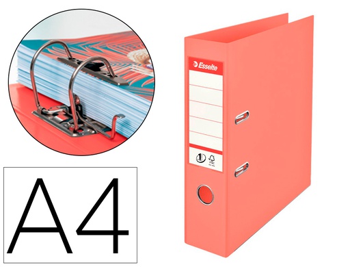 [628429] ARCHIVADOR DE PALANCA ESSELTE COLOUR BREEZE CARTON FORRADO PVC DIN A4 LOMO 75 MM COLOR CORAL