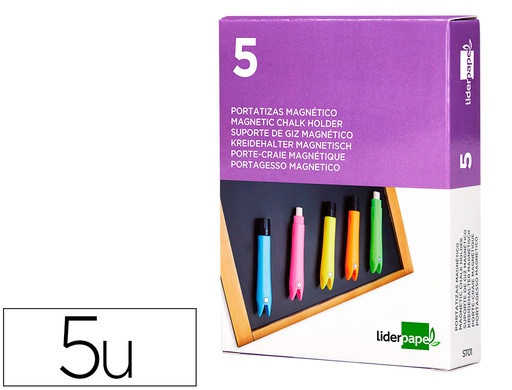 [ST01] PORTATIZAS PLASTICO LIDERPAPEL MAGNETICO COLORES SURTIDOS CAJA DE 5 UNIDADES