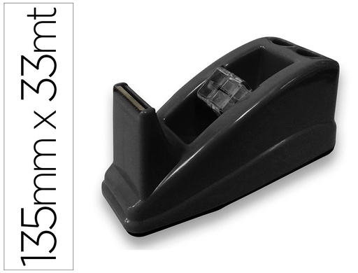 [KF11388] PORTARROLLO SOBREMESA Q-CONNECT PLASTICO PARA CINTA DE 33 MT COLOR NEGRO 135X58X60 MM