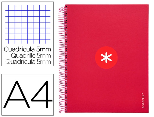 [AW84] CUADERNO ESPIRAL A4 MICRO ANTARTIK TAPA FORRADA 120H 100 GR CUADRO 5MM 5 BANDAS 4 TALADROS COLOR FRAMBUESA