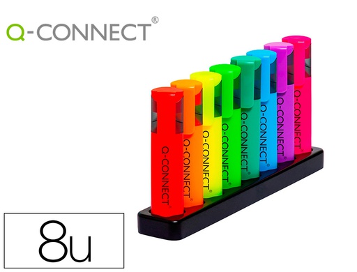 [KF11399] ROTULADOR Q-CONNECT FLUORESCENTE NEON PUNTA BISELADA ESTUCHE DE SOBREMESA 8 COLORES SURTIDOS