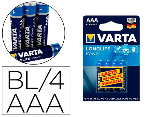 [AAA-4903] PILA VARTA ALCALINA LONGLIFE POWER AAA TIPO LR-03 BLISTER DE 4 UNIDADES