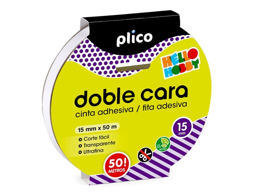 [13319] CINTA ADHESIVA PLICO DOBLE CARA TRANSPARENTE 50 MT X 15 MM