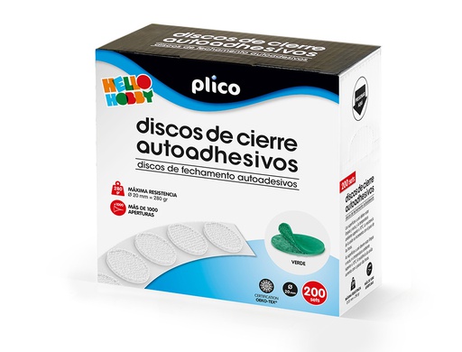 [13341] DISCO DE CIERRE PLICO VELCRO AUTOADHESIVO 20 MM DIAMETRO COLOR VERDE CAJA DE 200 UNIDADES