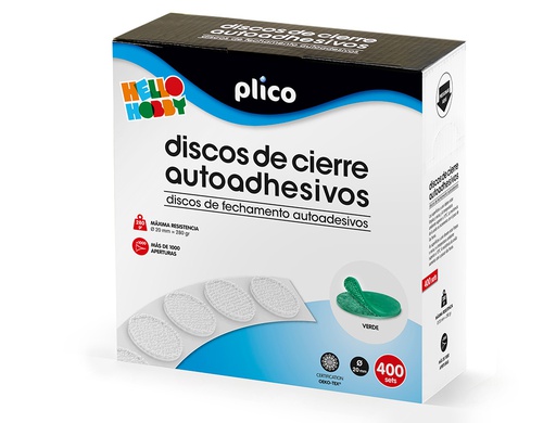 [13337] DISCO DE CIERRE PLICO VELCRO AUTOADHESIVO 20 MM DIAMETRO COLOR VERDE CAJA DE 400 UNIDADES