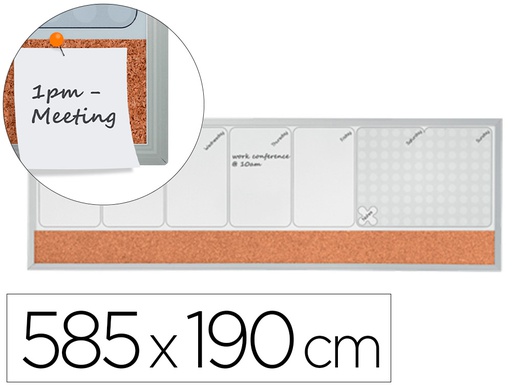 [1903780] PLANIFICADOR SEMANAL NOBO MAGNETICO + TABLERO CORCHO HORIZONTAL CON MARCO DE ALUMINIO 585X190 MM