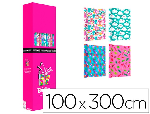 [01040004] PAPEL DE REGALO BASIKA INFANTIL ROLLO ANCHO 1 M LONGITUD 3 MT DISEÑOS SURTIDOS