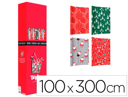 [01040002] PAPEL DE REGALO BASIKA NAVIDAD ROLLO ANCHO 1 MT LONGITUD 3 M MODELOS SURTIDOS GRAMAJE 50 GR