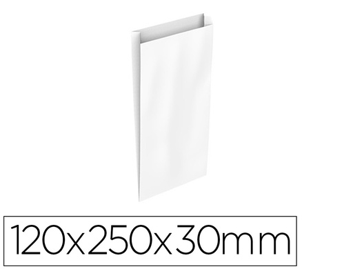 [02032000] SOBRE PAPEL BASIKA CELULOSA BLANCO CON FUELLE XS 120X250X30 MM PAQUETE DE 25 UNIDADES