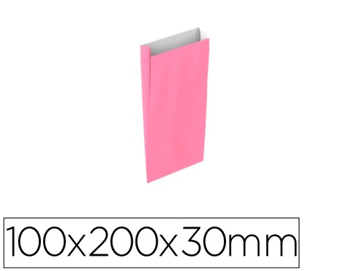 [02031004] SOBRE PAPEL BASIKA CELULOSA ROSA CON FUELLE XXS 100X200X30 MM PAQUETE DE 25 UNIDADES