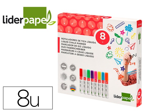 [RT18] ROTULADOR LIDERPAPEL TIZA LIQUIDA PUNTA REDONDA TRAZO 6 MM CAJA DE 8 UNIDADES COLORES SURTIDOS
