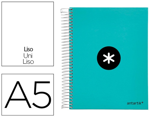[KH17] CUADERNO ESPIRAL A5 MICRO ANTARTIK TAPA FORRADA120H 90 GR LISO 5 BANDAS 6 TALADROS COLOR MENTA