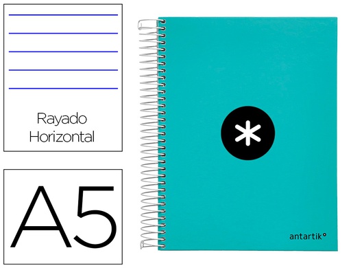 [KH15] CUADERNO ESPIRAL A5 MICRO ANTARTIK TAPA FORRADA120H 100 GR HORIZONTAL 5 BANDA6 TALADROS COLOR MENTA