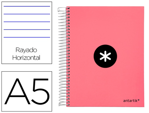 [KH14] CUADERNO ESPIRAL A5 MICRO ANTARTIK TAPA FORRADA120H 100 GR HORIZONTAL 5 BANDA6 TALADROS COLOR CORAL