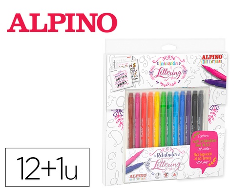 [AR001052] SET DE DIBUJO ALPINO INICIACION AL LETTERING 12 ROTULADORES PUNTA FINA Y PUNTA PINCEL COLORES SURTIDOS