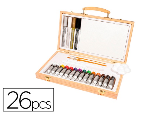 [D12650055000] MALETIN DE PINTURAS ACRILICAS DALER ROWNEY MADERA 26 PIEZAS 334X204X50 MM