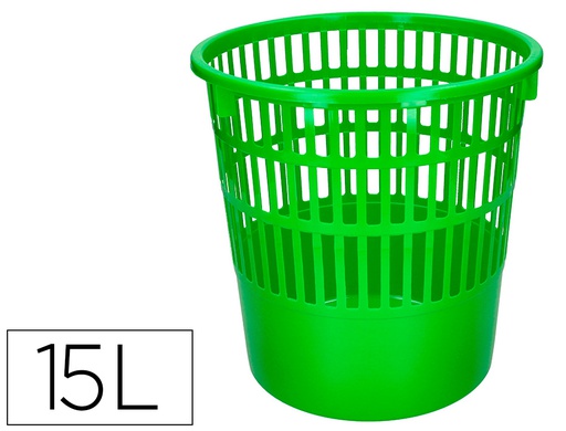 [KF03773] PAPELERA PLASTICO Q-CONNECT 15 LITROS REJILLA COLOR VERDE 285X290 MM