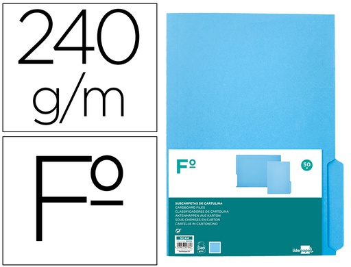 [SC44] SUBCARPETA CARTULINA LIDERPAPEL FOLIO PESTAÑA INFERIOR 240G/M2 AZUL