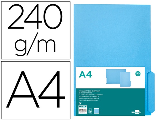 [SC43] SUBCARPETA CARTULINA LIDERPAPEL DIN A4 PESTAÑA INFERIOR 240G/M2 AZUL